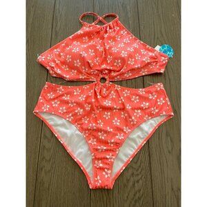 NWT Womens Coral Floral Convertible Bikini Set/One-Piece Swimsuit  Adjustable St